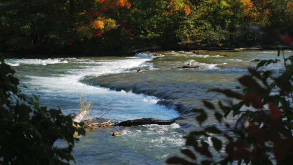 One of the Inflows of the Niagara River Before the Waterfall. Clear Autumn Day