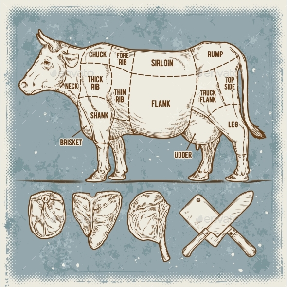 Vector Illustration Set Cuttings of Beef
