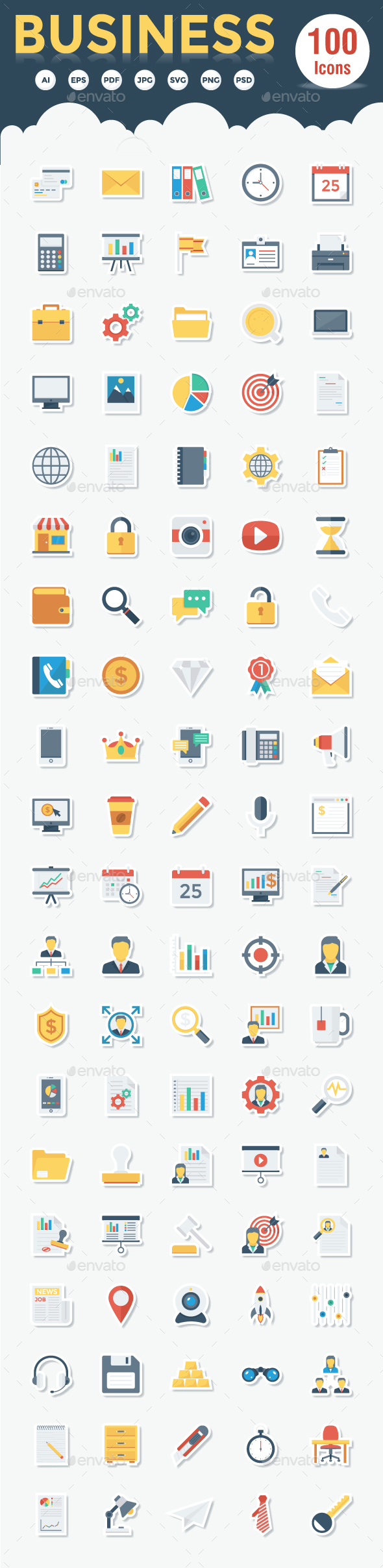 100 Business Flat Paper Icons