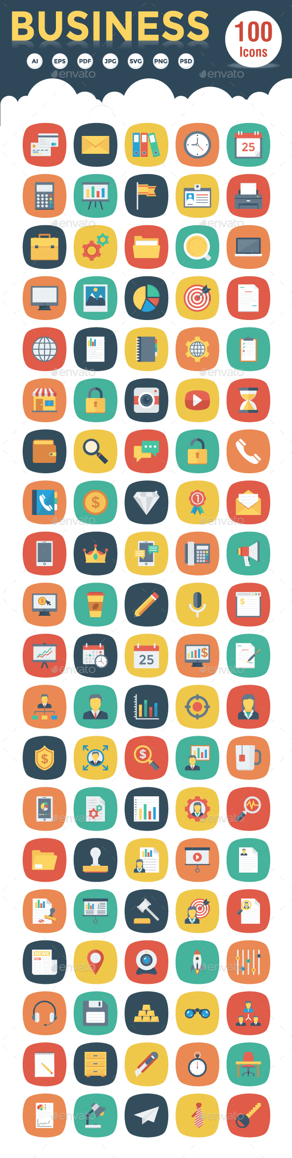 100 Business Flat Square Icons