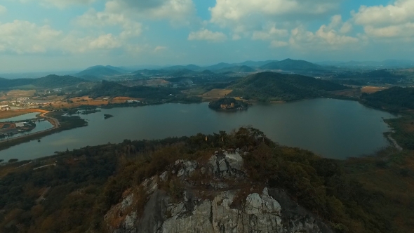 Aerial: Flying Over Buddha Mountain in Pattaya