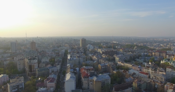 Aerial Drone Flight Footage: Picturesque View of Kiev Cityscape alt