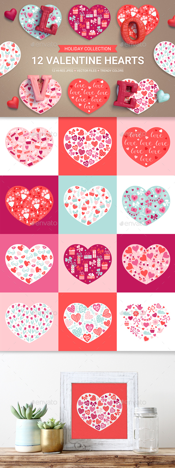 12 Valentine Hearts