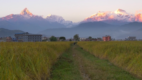 Mountain Peaks in Sunset Light