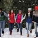 People Group Snow Forest Happy Smiling Young Friends Running Outdoor Winter Pine Woods - VideoHive Item for Sale