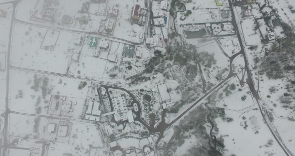 Small Snowy Town. Aerial View