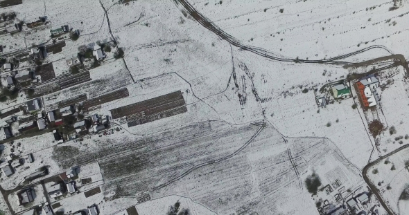 Snowbound Small Town. Aerial View