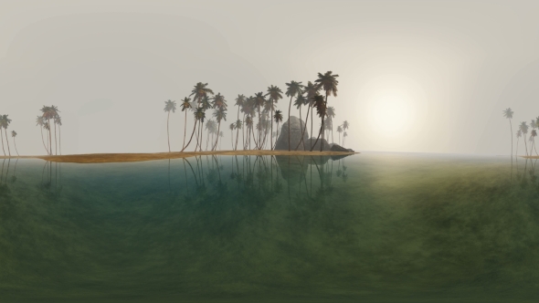 Aerial VR 360 Panorama of Tropical Island in Fog