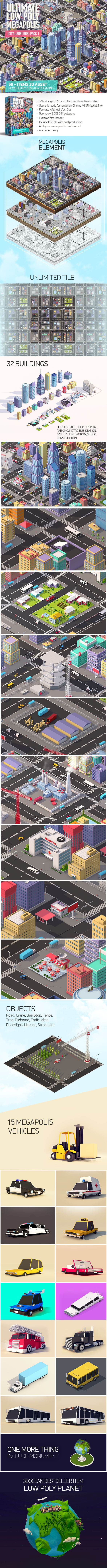Ultimate Low Poly Megapolis (City + Suburbs) Pack 1