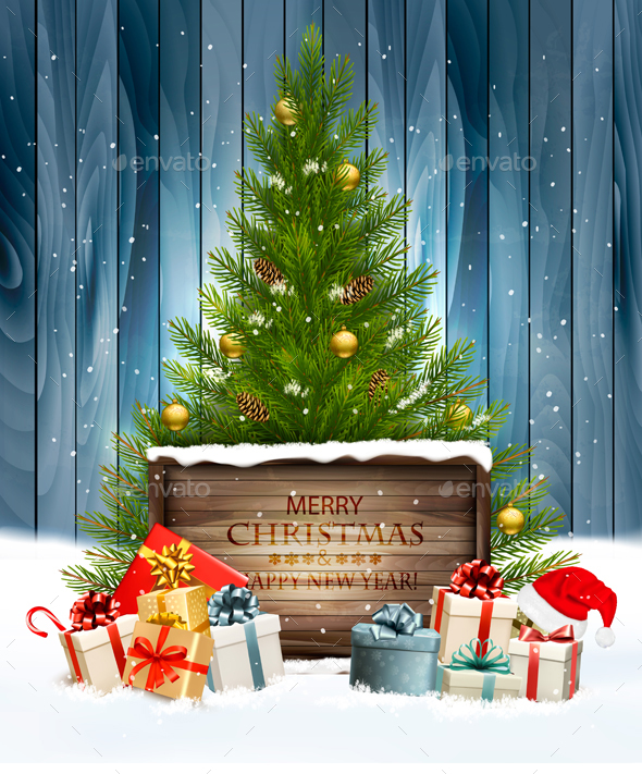 Christmas Holiday Background with Presents and Tree