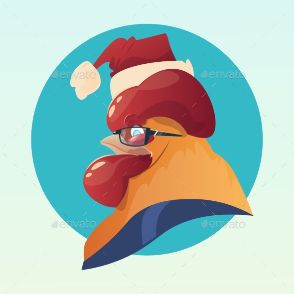 Cartoon Rooster Wear Santa Hat Happy New 2017 Year