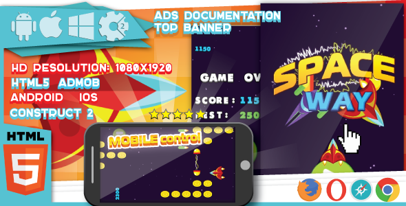 Space Way - HTML5 Game.Construct2 (.capx) + Mobile + Top Banner