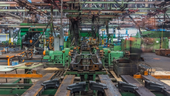 Conveyor Assembly Stage the Body of Tractor at Factory