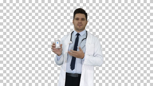 Clinician Doctor Man Showing Drugs Medication, Alpha Channel