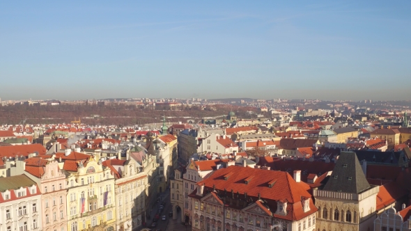 Sloped Roofs and Gothic Spires of Prague on a Sunny Day in Czech Republic