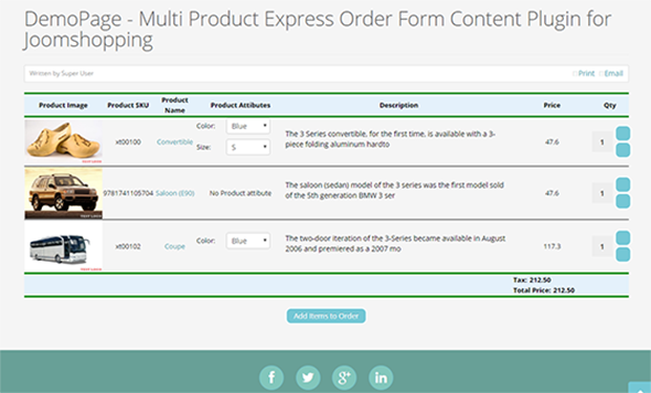 Joomshopping Multi Product Express Order Form Content Plugin