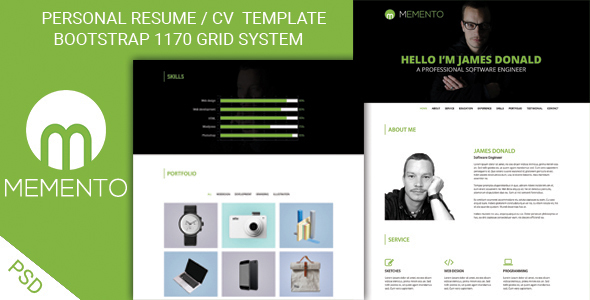 MEMENTO – One page Personal Portfolio PSD Template – 0 Sold!