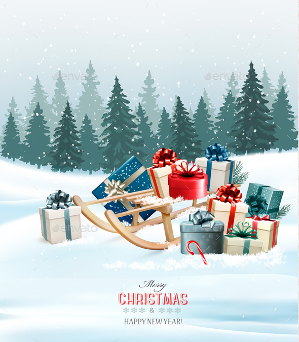 Christmas Background with Presents on a Sleigh Vector