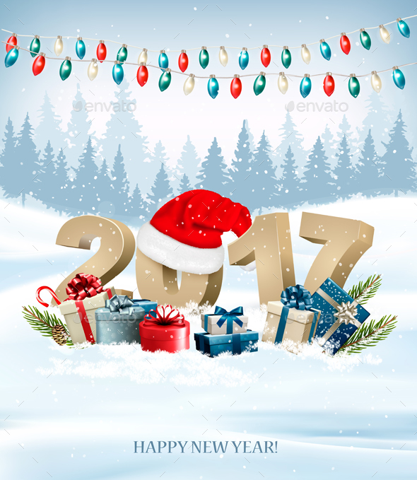 New Year Background With A 2017 And Santa Hat Vector