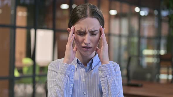 Headache, Tired Young Woman Having Pain in Head