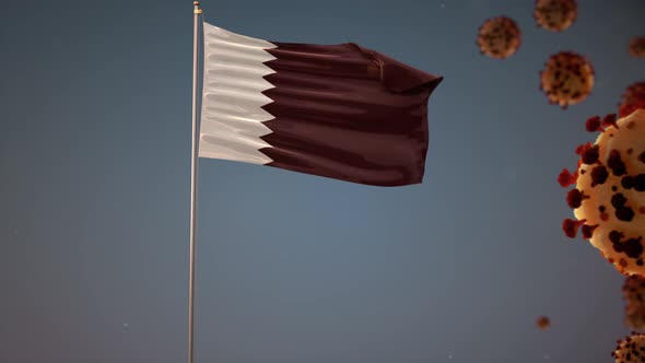 Qatar Flag With Corona Virus Attack 4K alt