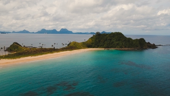 Aerial View Beautiful Beach on a Tropical Island. Philippines, El Nido