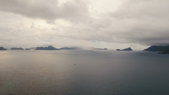 The Beautiful Bay with Mountains Rocks Aerial View. Tropical Islands.