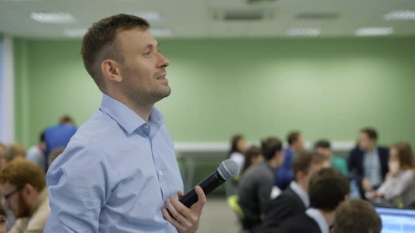 Head of Business Training Student Listens Intently To the Performance, Looking Presentation, Discuss