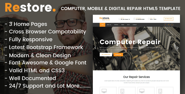 Restore - Computer, Mobile &amp; Digital Repair Shop HTML5 Template