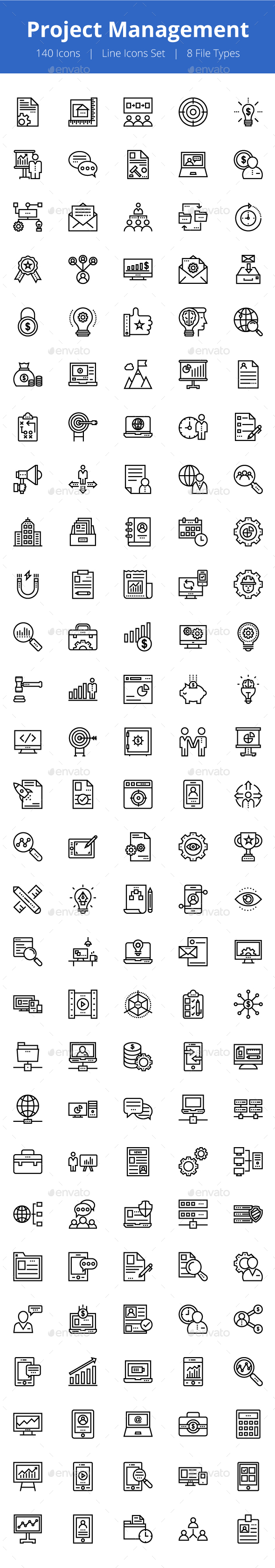 125+ Project Management Line Icons