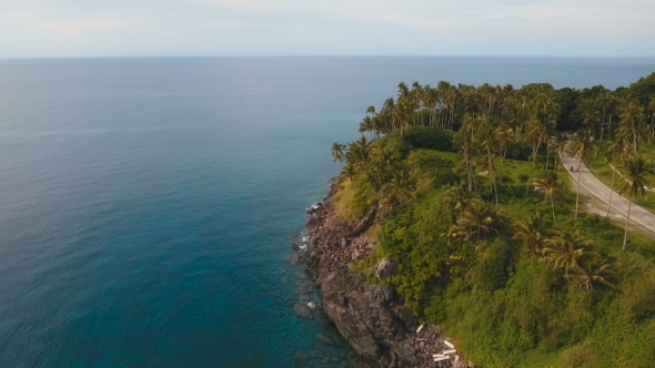 Aerial View Beautiful Coastline on the Tropical Island. Camiguin Island Philippines.