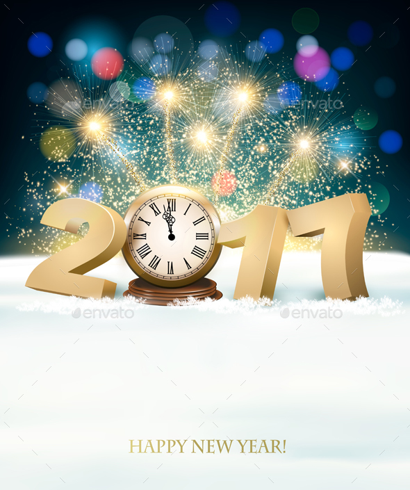 New Year Background with a 2017 and Clock