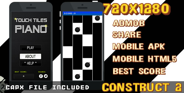 Touch Tiles Piano +Admob + Share + APK + html5 + (.CAPX)