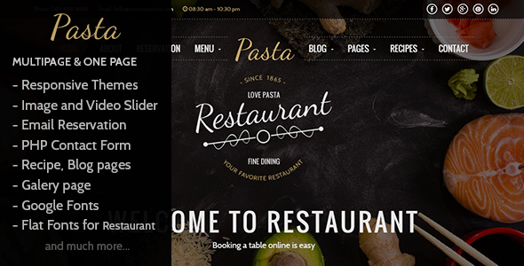 Pasta – Restaurant HTML Responsive Template