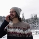 Man Winter Snow Forest Walk Young Guy Call Smart Phone Happy Smile - VideoHive Item for Sale