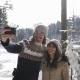 Couple Winter Snow Forest Walk Man And Woman Taking Selfie Photo Smart Phone Happy Smile - VideoHive Item for Sale