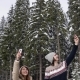 Couple Winter Snow Forest Walking Man And Woman Messaging Online Cell Smart Phone Bad Connection In - VideoHive Item for Sale