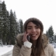 Asian Girl Winter Snow Forest Walk Young Woman Call Smart Phone Speak Happy Smile - VideoHive Item for Sale