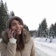 Asian Girl Winter Snow Forest Walk Young Woman Call Smart Phone Speak Happy Smile - VideoHive Item for Sale