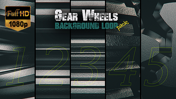 3D Metal Gears Rotating in Loop - 5in1 Pack