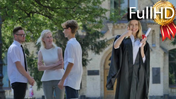 Graduand Woman in Mantle Holding Diploma Smiling