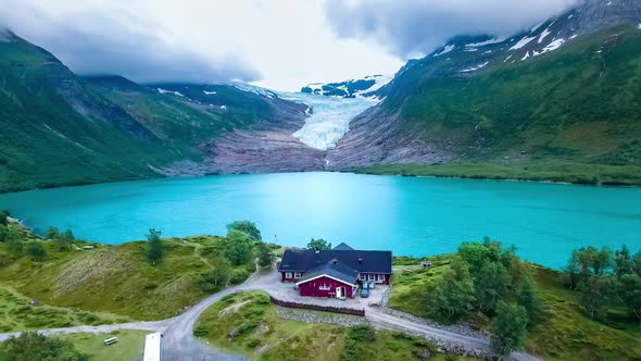 Svartisen Glacier in Norway Aerial View