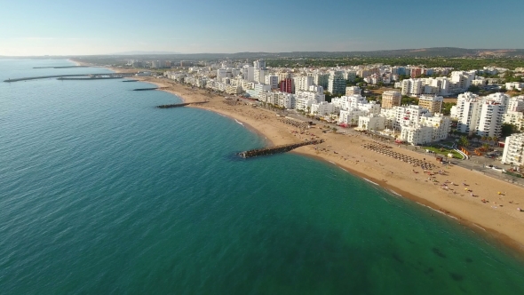 Tourist Town of Quarteira, Filmed From Above