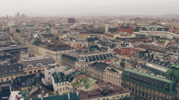 Old and Modern Buildings' Roofs in Vienna on a Cloudy Day