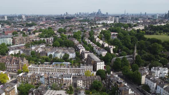 Terrace houses Primrose hill London , drone aerial view