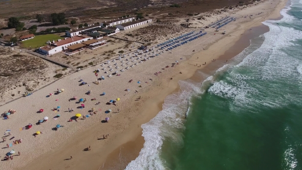 Aerial. Flying Over Summer Beach Barril.