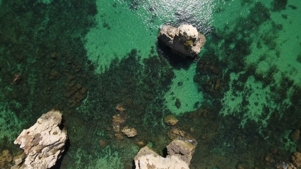 Aerial. Video Footage of the Clear Waters, Beach Arrifes, Sao Rafael