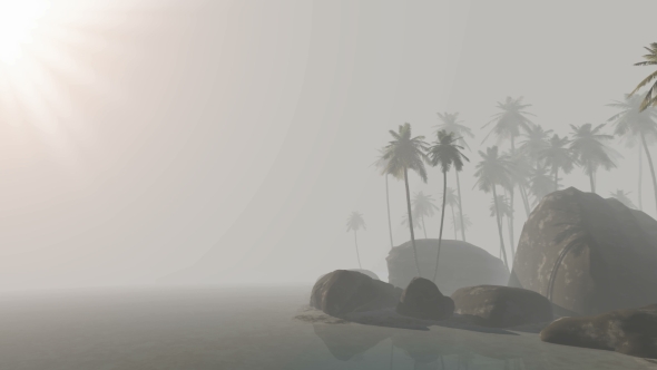 Morning Fog and Tropical Island with Palms alt