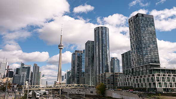 Modern City Skyline Downtown Toronto Clouds