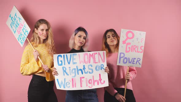 Portrait of Independent Young Girls Advocating Feminism